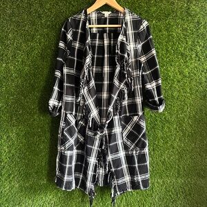 C Est. 1946 Plaid Fringe Open Lightweight Jacket Cardigan Shrug Duster